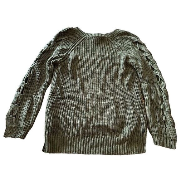 Lucky Brand Sweater Size XS Green Crew Neck Sleeve Cut Out Detail Pullover Knit - Picture 2 of 7